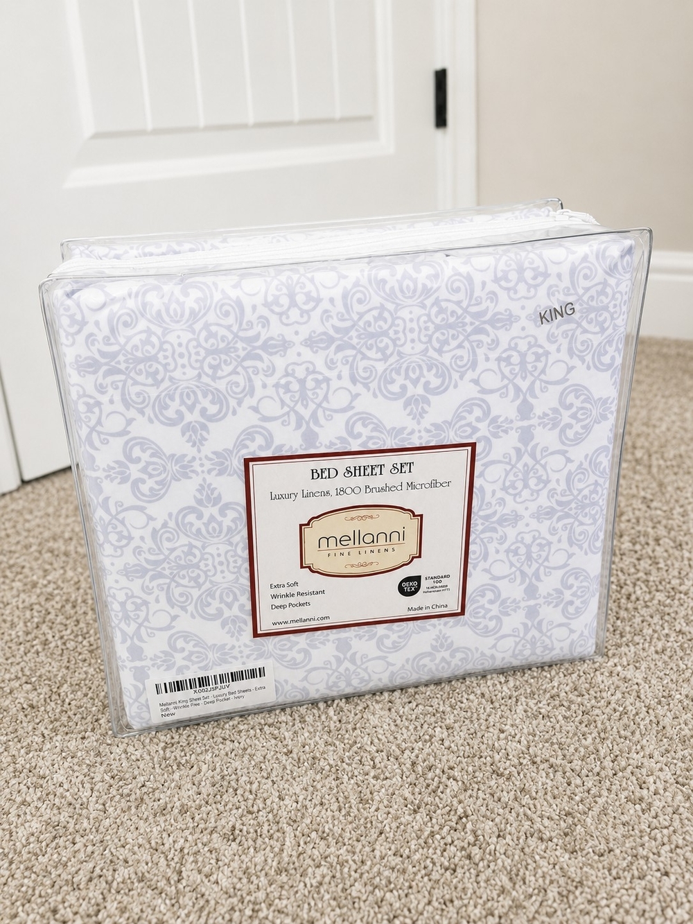 King Sheet Set – Light Gray Decorative Pattern